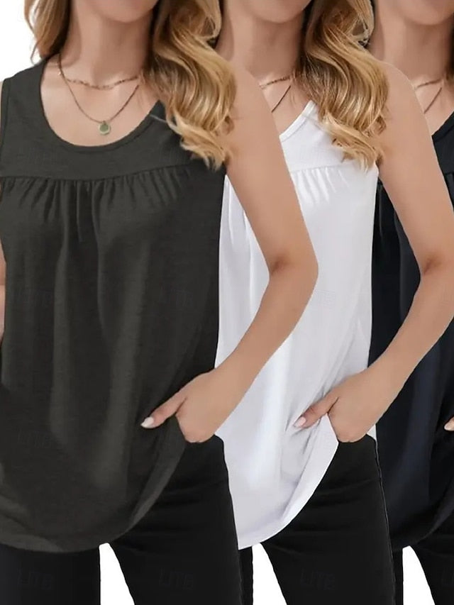 Multi Packs 3pcs Women's Round Neck Sleeveless