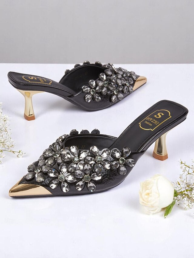 – Mules Women's Embellished Black Rhinestone Pointed-Toe