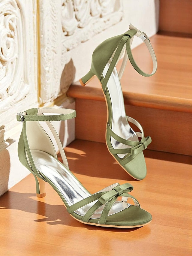 Kitten Satin Heel Vintage Women's Green 1950s Strappy