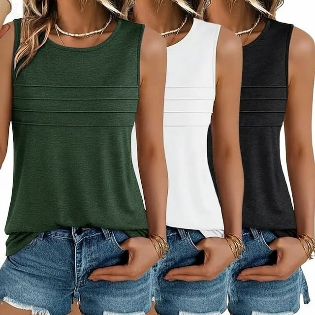 Multi Packs 3pcs Female Round Neck Sleeveless black+white+green