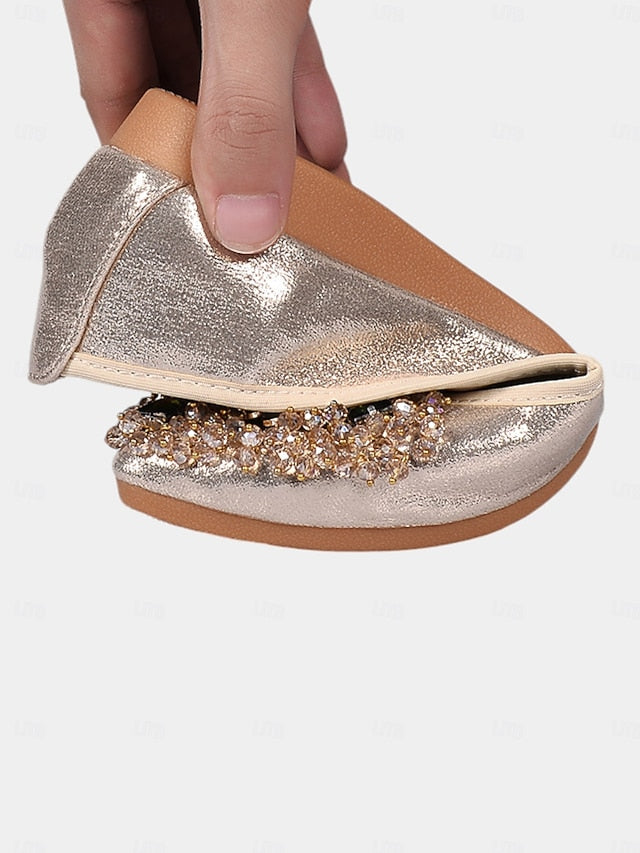 with Foldable Women's Black Ballet Flats Rhinestone
