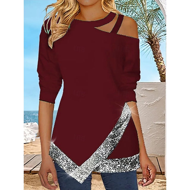 Women's Blouse Sequins Patchwork Solid Color Stylish Casual