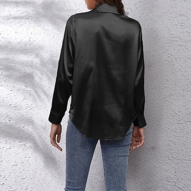 Women's Shirt Elegant Dressy Satin Top Buttons Plain Daily