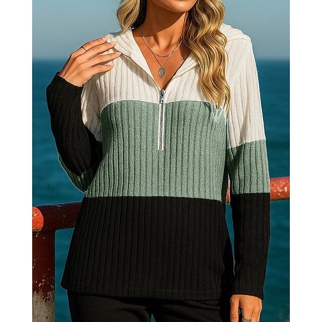 Women's Pullover Sweatshirt Casual Hoodies Half Zip Long