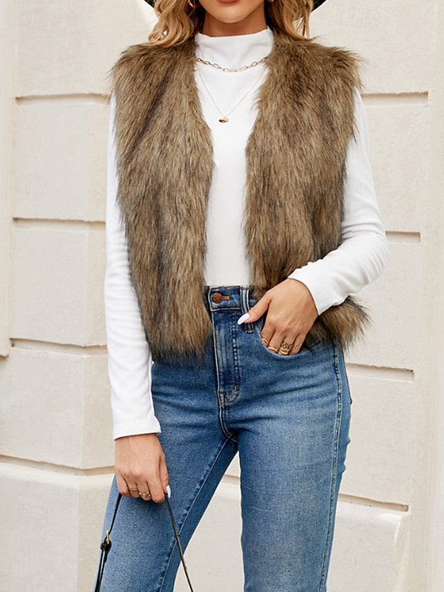 Women's Coat Comfortable Faux Fur Furs Leathers Vest