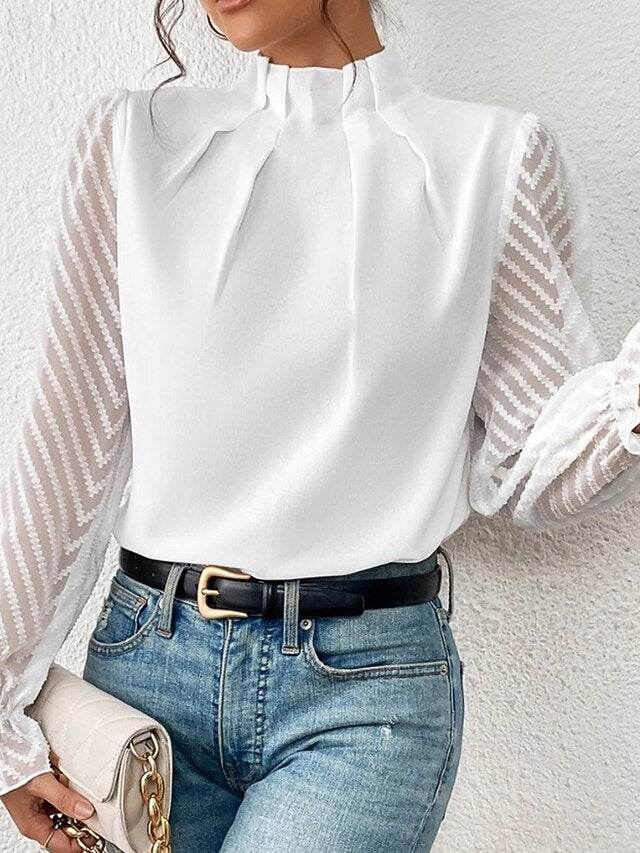 Women's Shirt Blouse Patchwork Plain Modern Casual Long