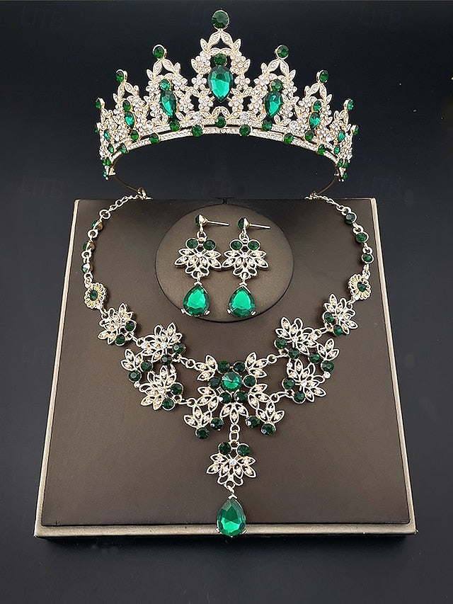 – Women's Set Silver and Jewelry Rhinestone Elegant Tiara