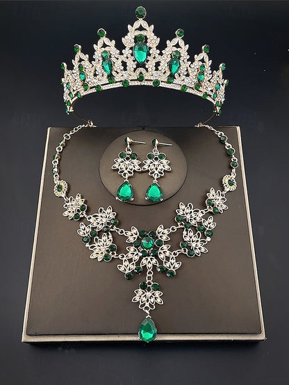 – Women's Set Silver and Jewelry Rhinestone Elegant Tiara