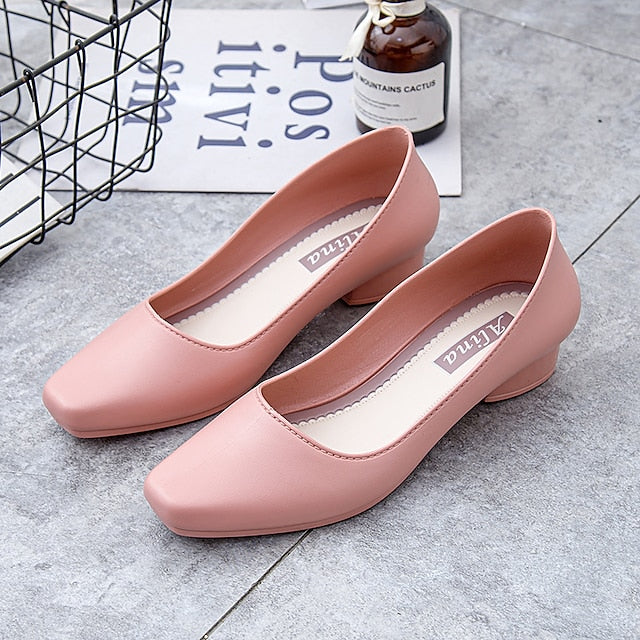 – Black Low Classic Toe Women's Heel Round Slip-On Pumps