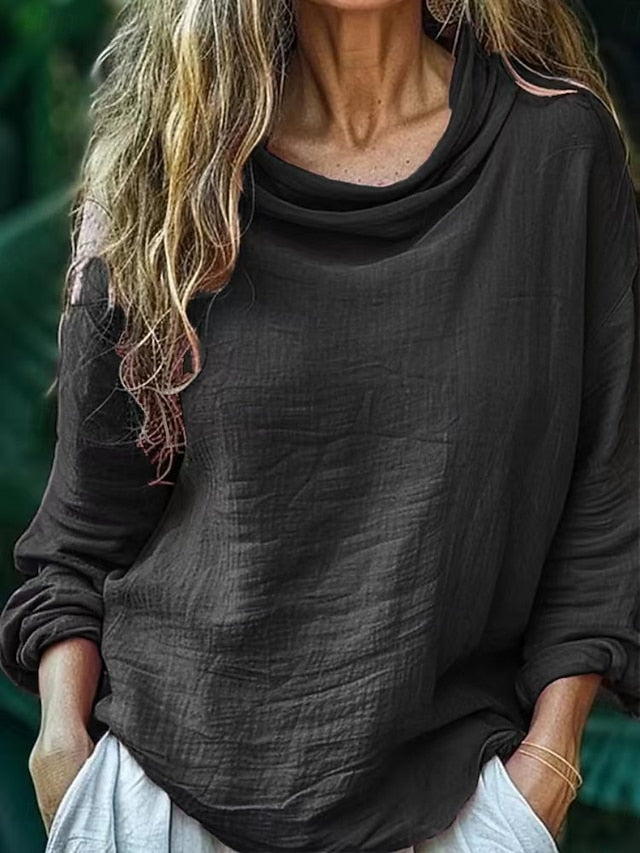 Women's Blouse Draped Solid Color Daily Casual Long Sleeve