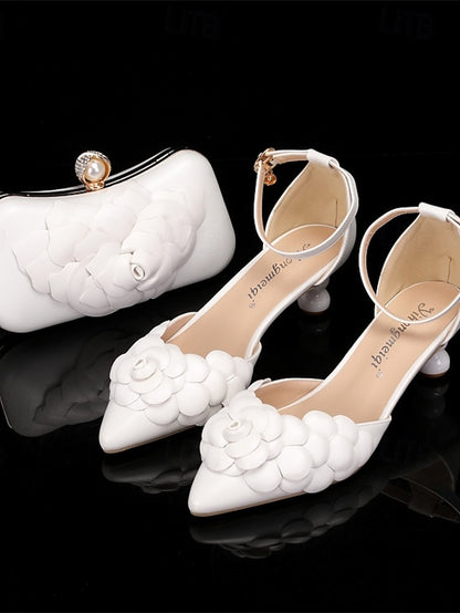 Shoes with Bridal Clutch Matching Floral-Embellished White –