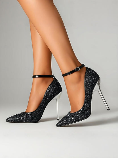 Glitter – Gold Pointed Women's Stiletto Toe Sparkly Heels