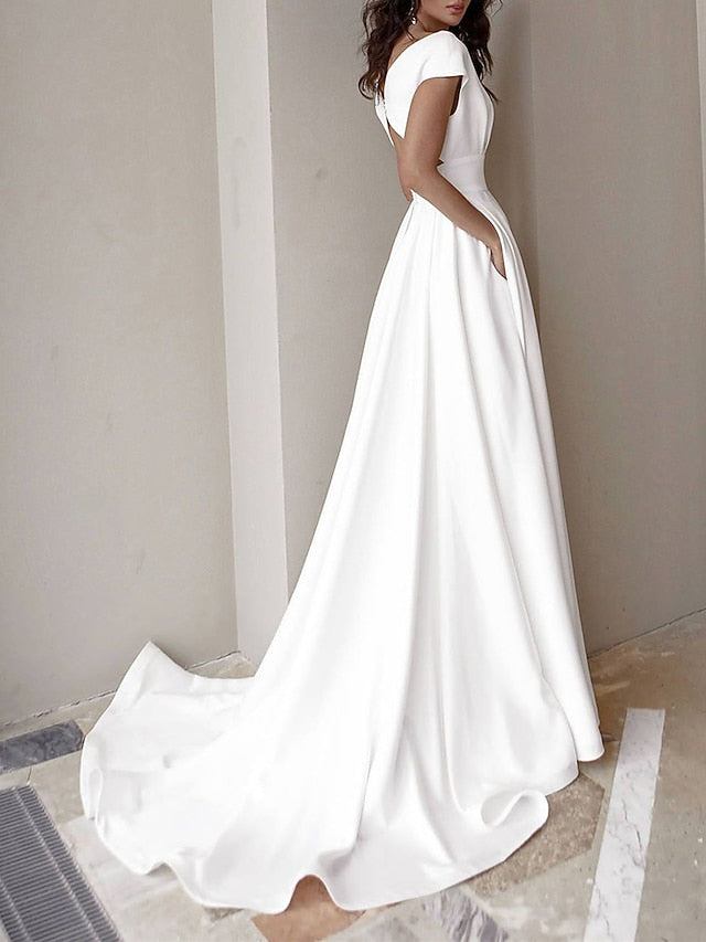 Women's White Dress Prom Dress Party Dress Ruffle Pocket V