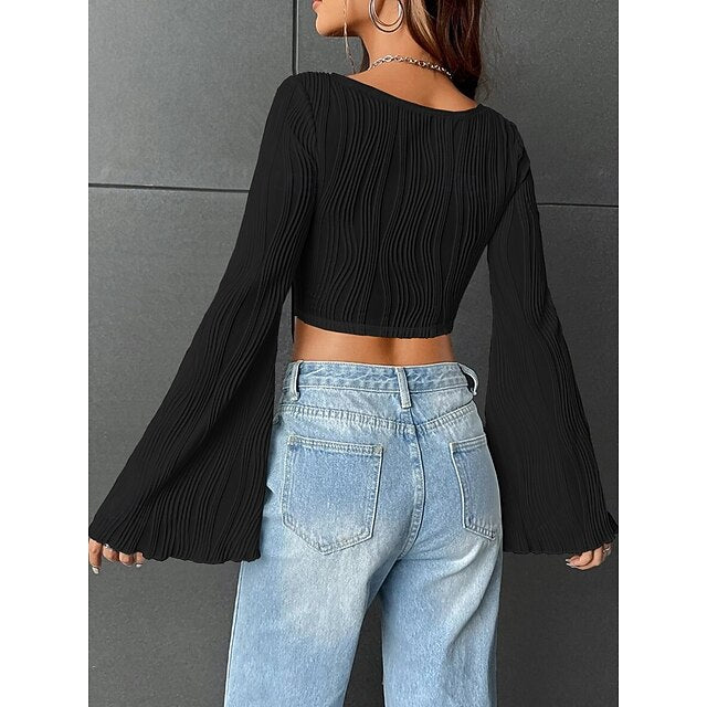 Women's Blouse Solid Color Stylish Casual Long Sleeve U