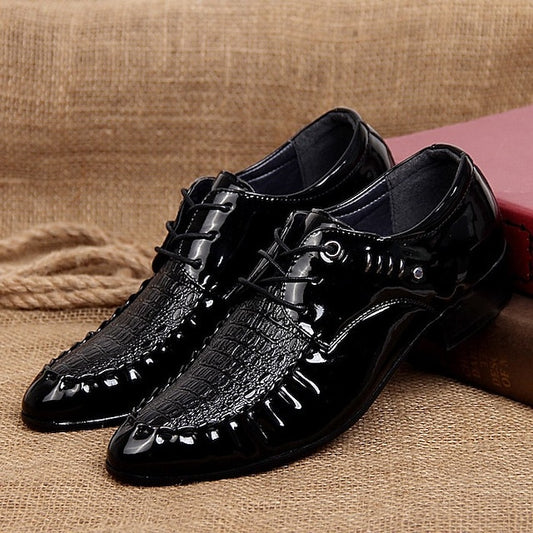 Shoes Faux Crocodile - Patent Black Leather Men's