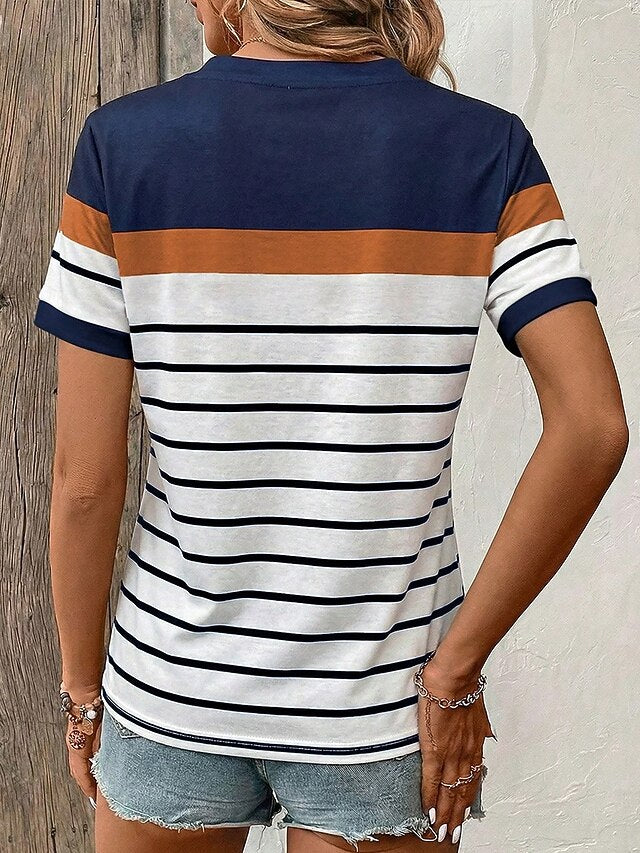 Women's T Shirt Print Graphic Striped Vintage Stylish