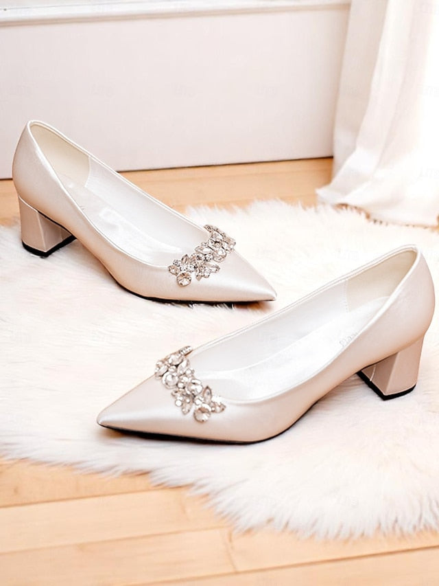 Women's Satin Wedding Pointed with Toe Pumps Champagne