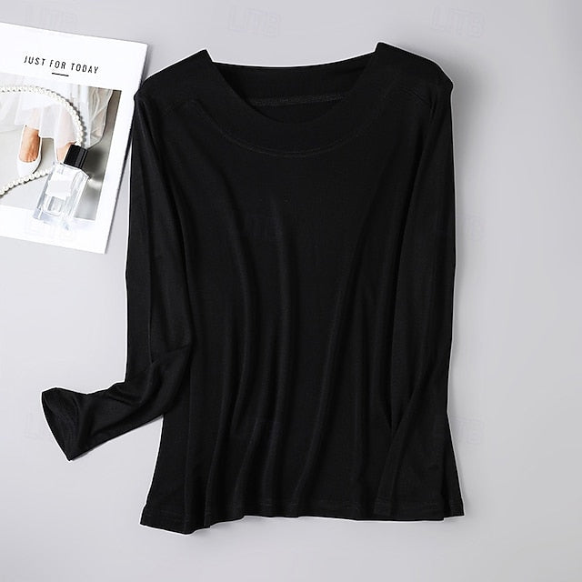 Women's Silk Blouse Plain Dressy Tops Elegant Stylish Long