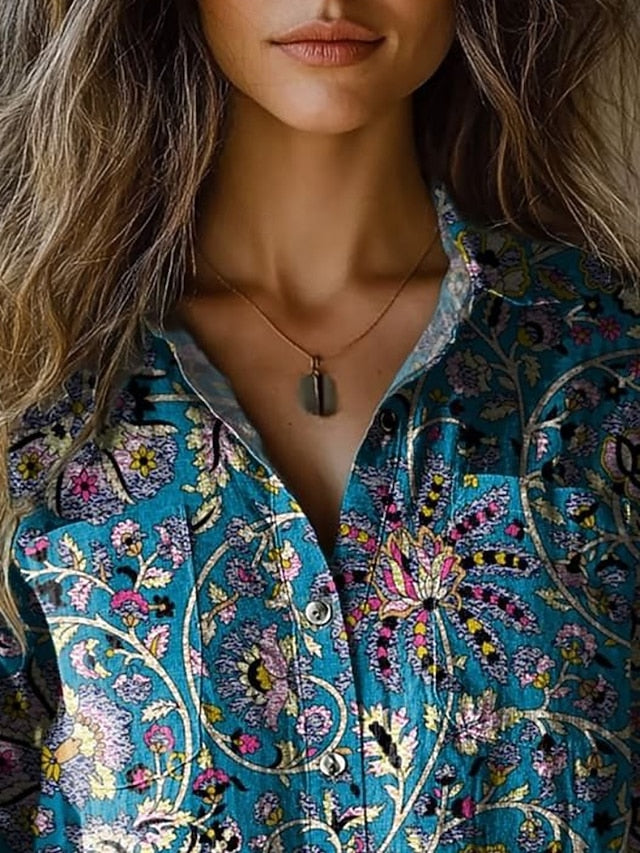Women's Shirt Floral Retro Vintage Ethnic Long Sleeve Shirt