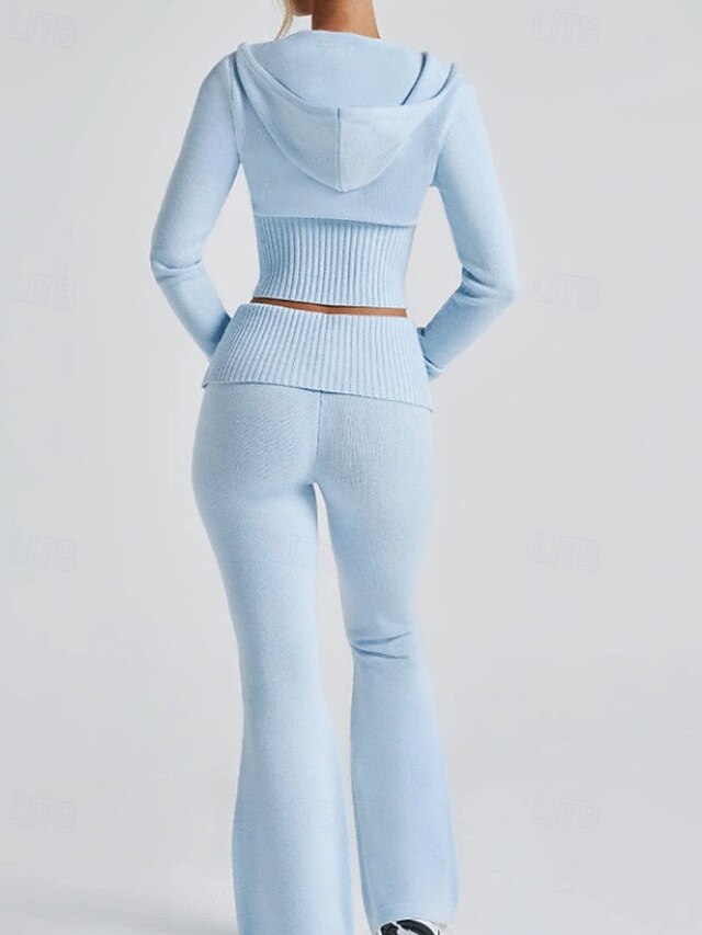 Women's Pants Sets Bolero Top Long Sleeve Hooded Plain
