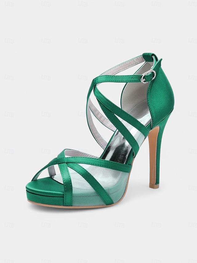 with Straps Satin White Sandals - Perfect Cross Bridal High Heel