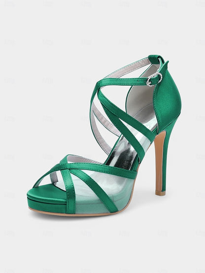 with Straps Satin White Sandals - Perfect Cross Bridal High Heel