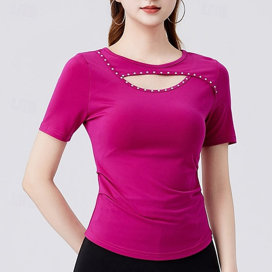 Latin Dance Top Hollow-out Pure Color Splicing Women's