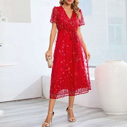 Dress Bride Neck the of V Sequin Elegant A-Line Mother