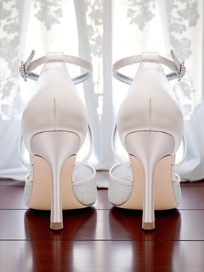 Silver - Women's Strap Heels Glitter Ankle Elegant Stiletto