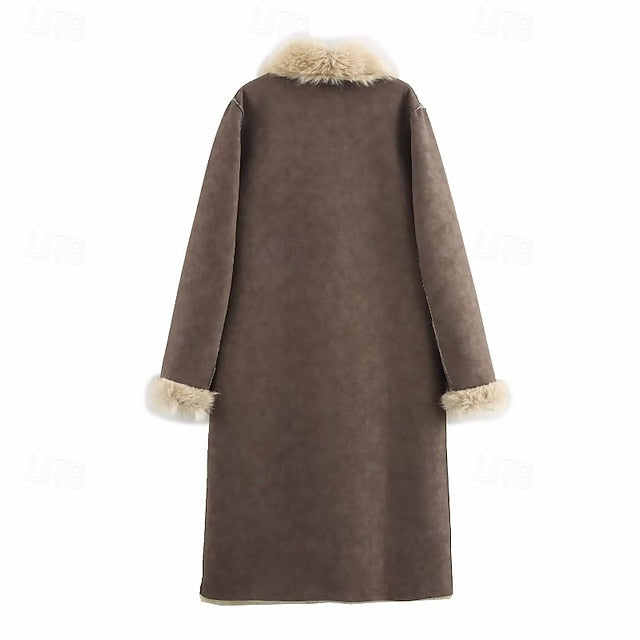 Fur Pocket Warm Coat Women's Comfortable Faux Buttons