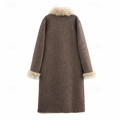 Fur Pocket Warm Coat Women's Comfortable Faux Buttons