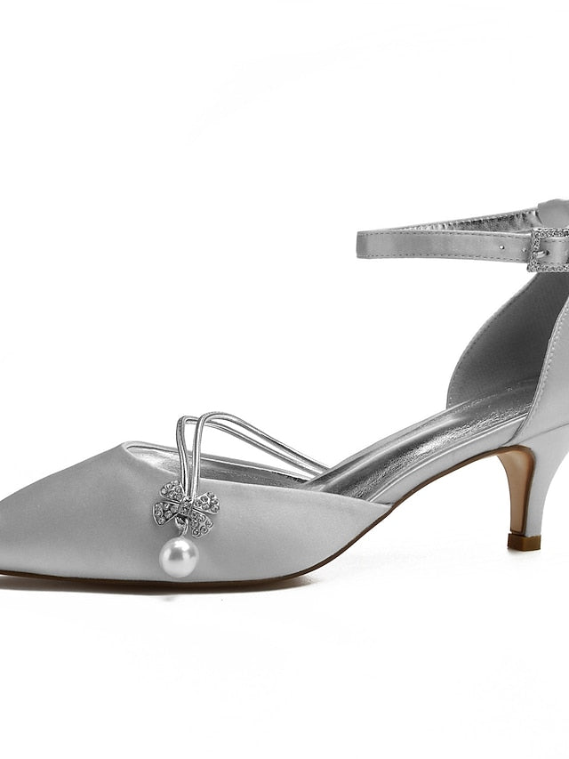 Women's Heels Pearl with Dark and Blue Kitten Satin