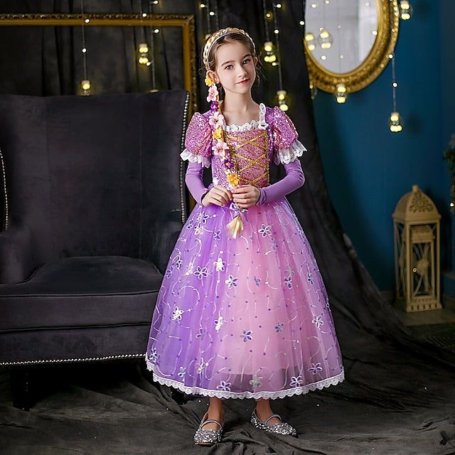 Cloak Princess Flower Dress Rapunzel Cosplay Girl