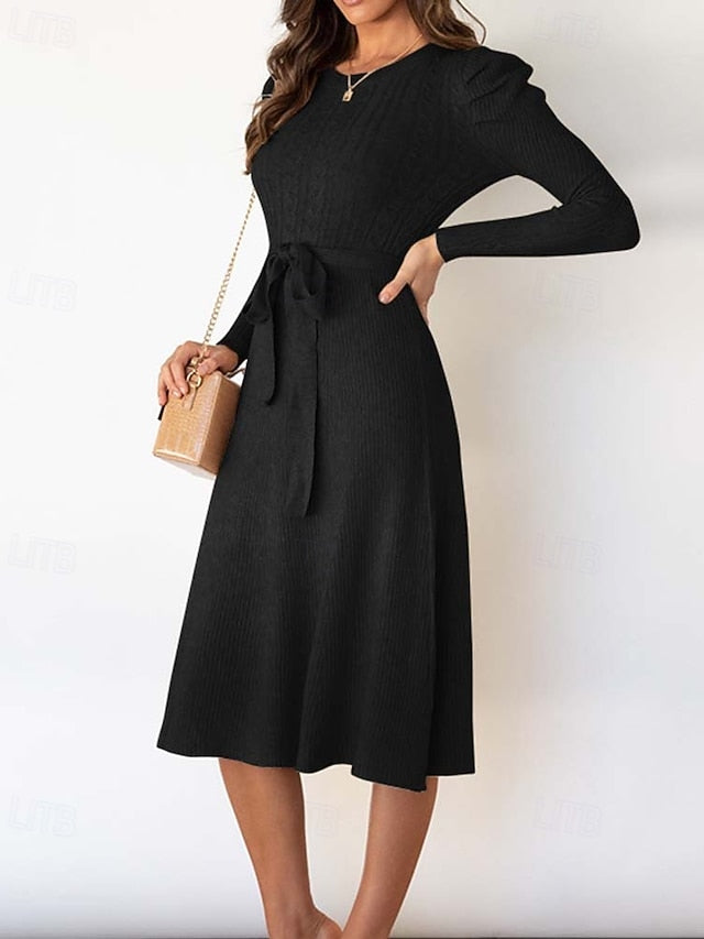 Women's Sweater Dress Fashion Elegant Dress Solid Color