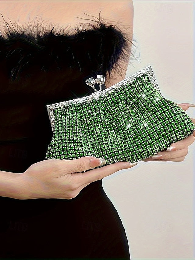 – Clutch Women's Vintage Sage Rhinestone Green Purse