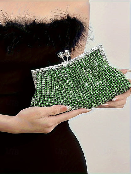 Green Women's Clutch Sage Rhinestone Vintage Purse –