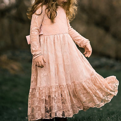 Girls' Solid Kids Colored Flower Long Dress Girl