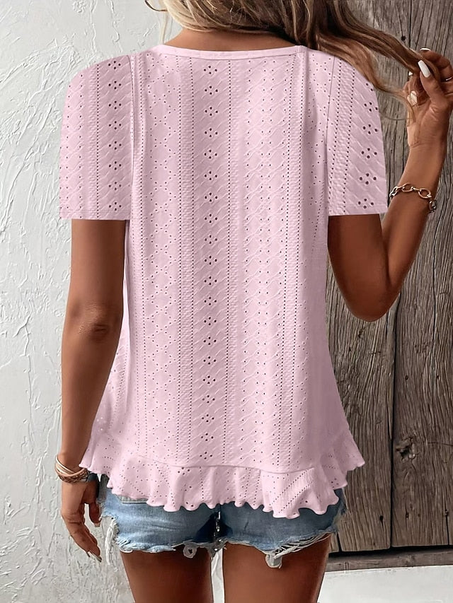 Women's T Shirt Solid Color Plain Basic Casual Short Sleeve