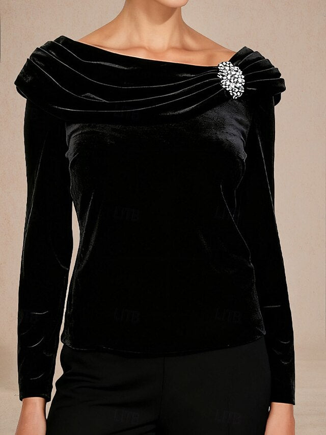 Christmas Women's Blouse Dressy Tops Velvet Solid Color
