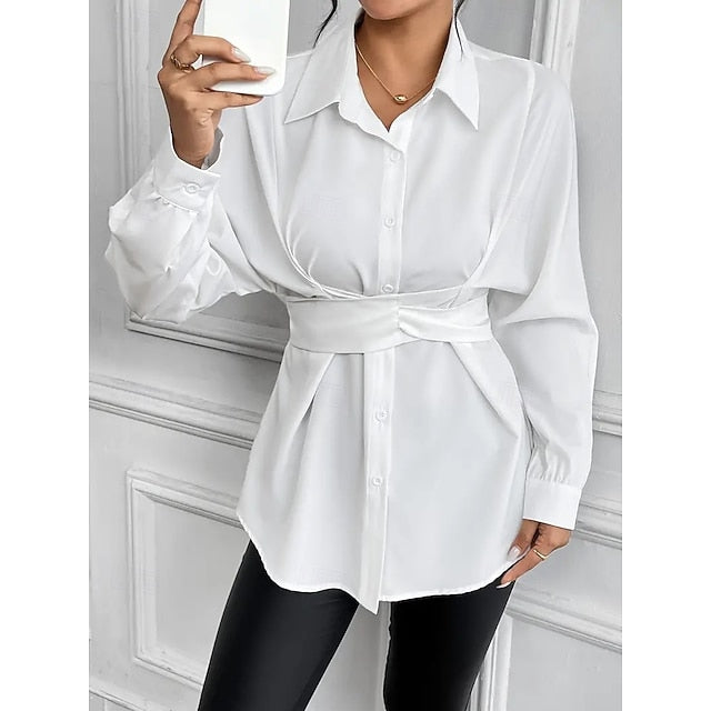 Women's Blouse Buttons Solid Color Elegant Stylish Basic