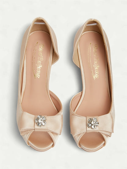 Peep and Heels Bow Women's Satin with Champagne Toe