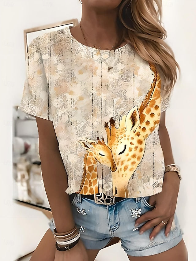 Women's T Shirt Graphic Animal Giraffe Vintage Stylish