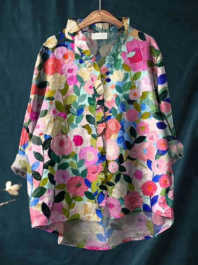 Women's Boho Shirt Ruffle Floral Graphic Bohemia Vintage