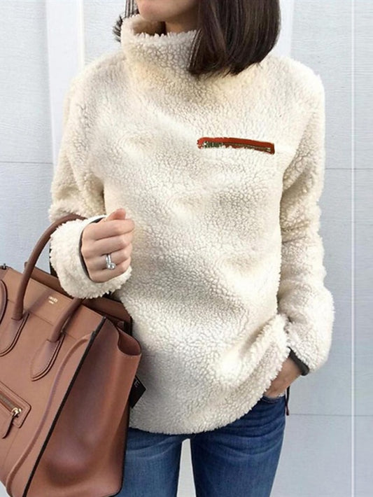 Women's Blouse Zipper Solid Color Stylish Casual Long