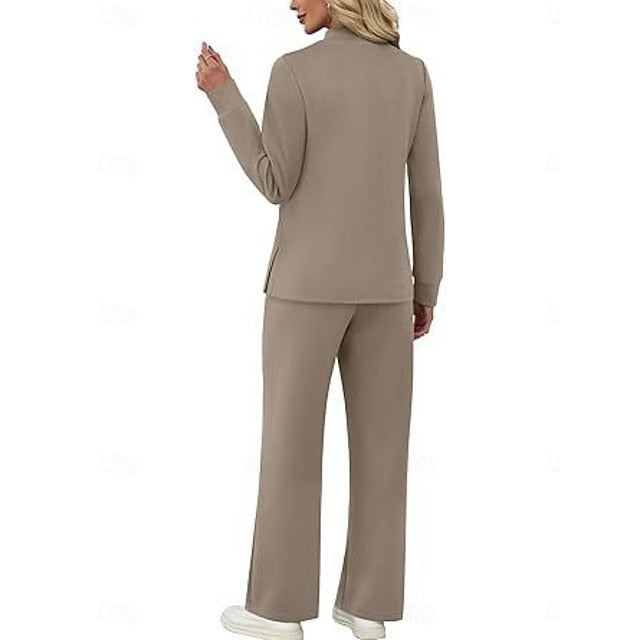 Women's Tracksuit Pants Sets Long Sleeve Crew Neck Plain
