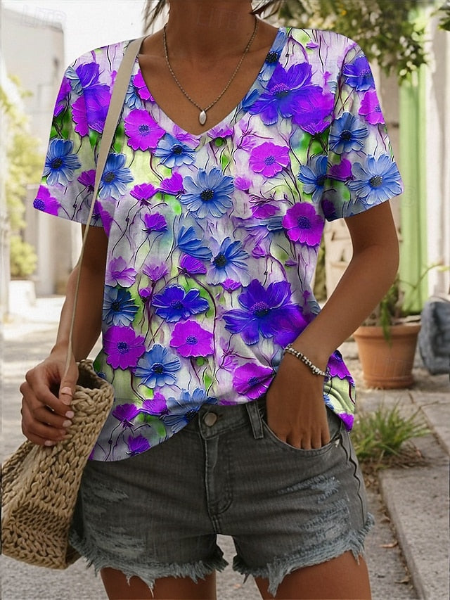Women's T Shirt Print Floral 3D Stylish Casual Short Sleeve