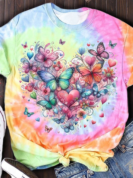 Women's T Shirt Print Graphic Butterfly Tie Dye Vintage
