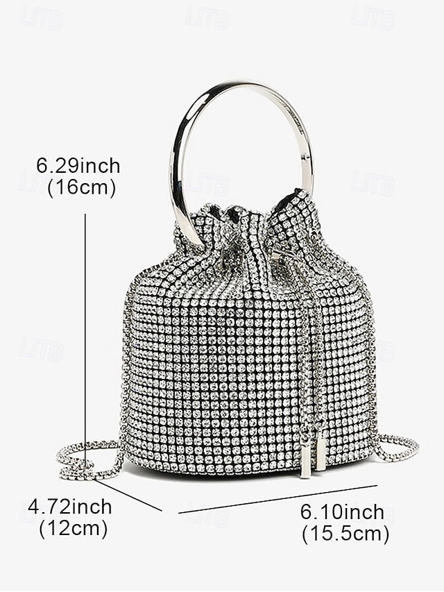 Bucket with Bag Silver Women's Metal Rhinestone Sparkling