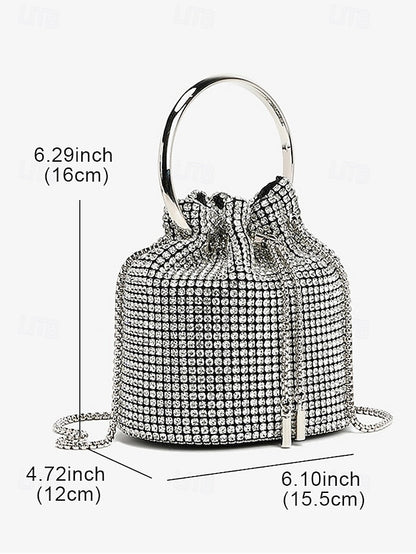 Bucket with Bag Silver Women's Metal Rhinestone Sparkling