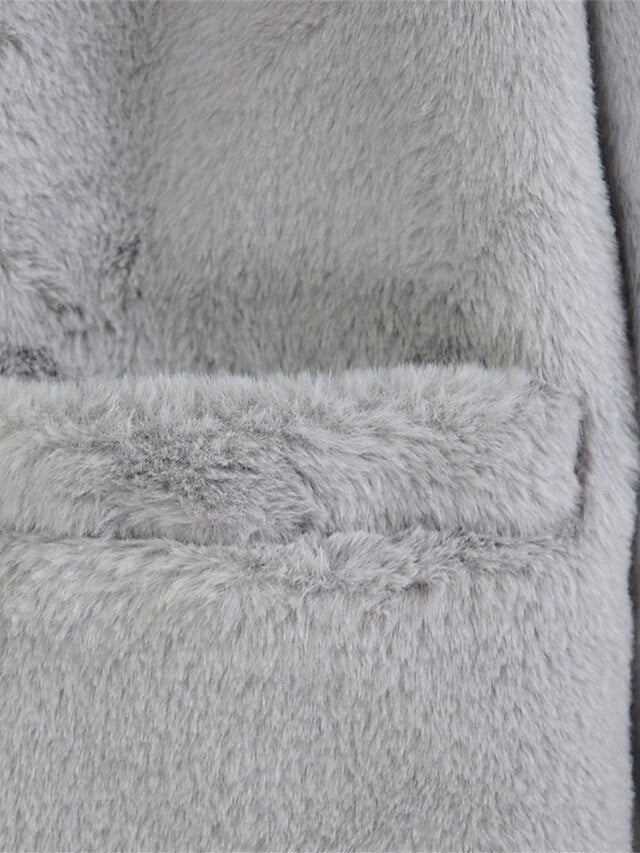 Warm Faux Breathable Coat Pocket Women's Lined Fleece Fur